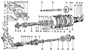 Velocette gearbox and clutch internal view