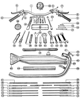 Velocette Handlebars, Cables, Tools and Exhaust